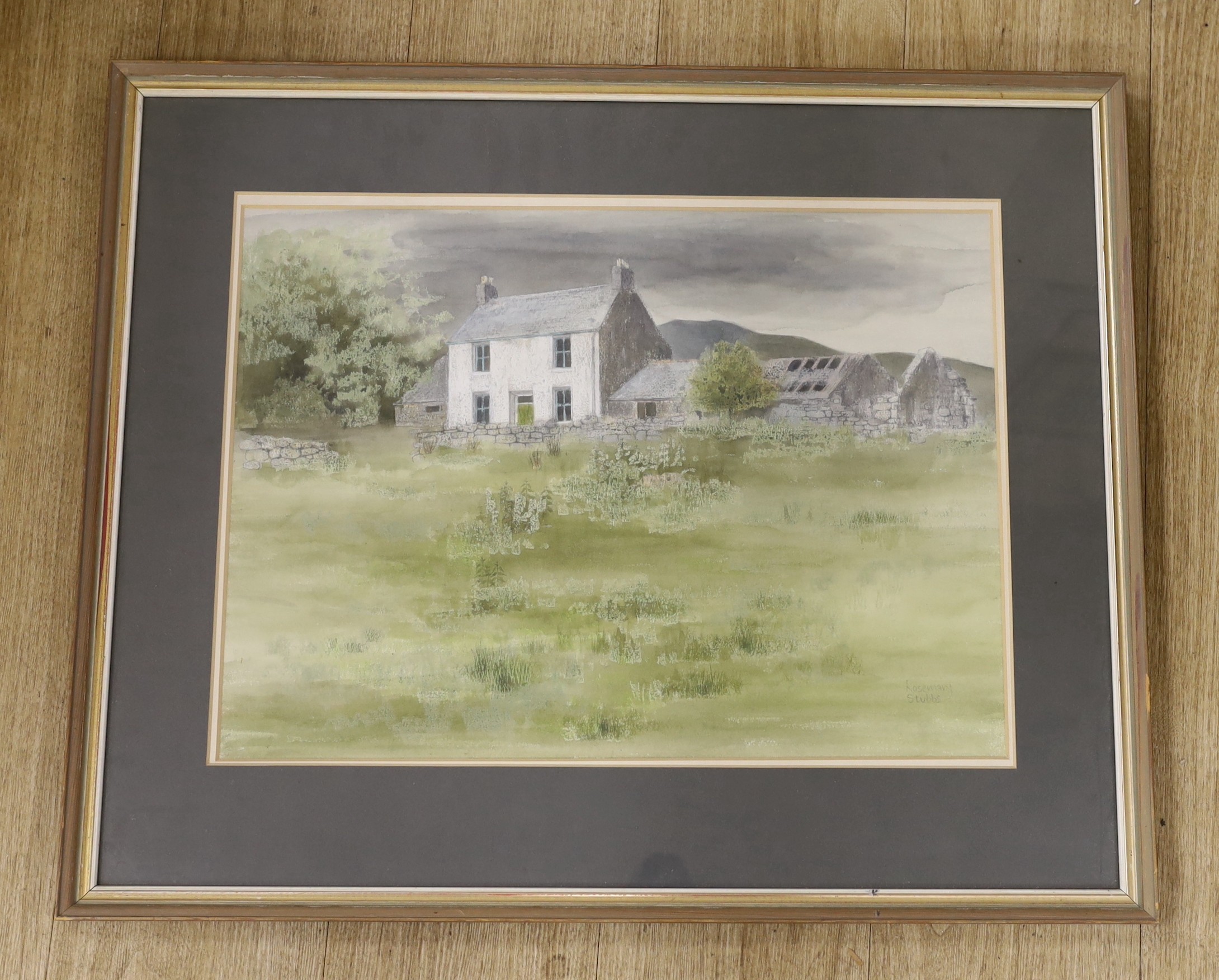 Rosemary Stubbs (20th C.), watercolour, Welsh farm and Snowdonia, signed, 38 x 52cm